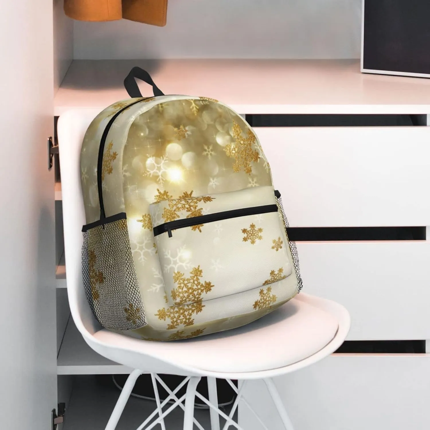 Wurton Gold Silk Christmas Print Multipurpose Casual Bag With Fashionable Travel,Work Outdoor Activities Backpack