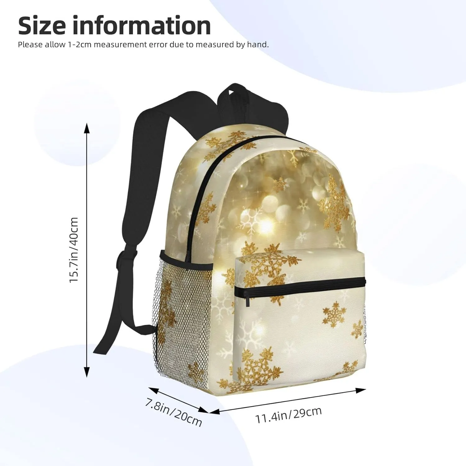 Wurton Gold Silk Christmas Print Multipurpose Casual Bag With Fashionable Travel,Work Outdoor Activities Backpack