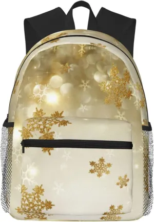 Wurton Gold Silk Christmas Print Multipurpose Casual Bag With Fashionable Travel,Work Outdoor Activities Backpack