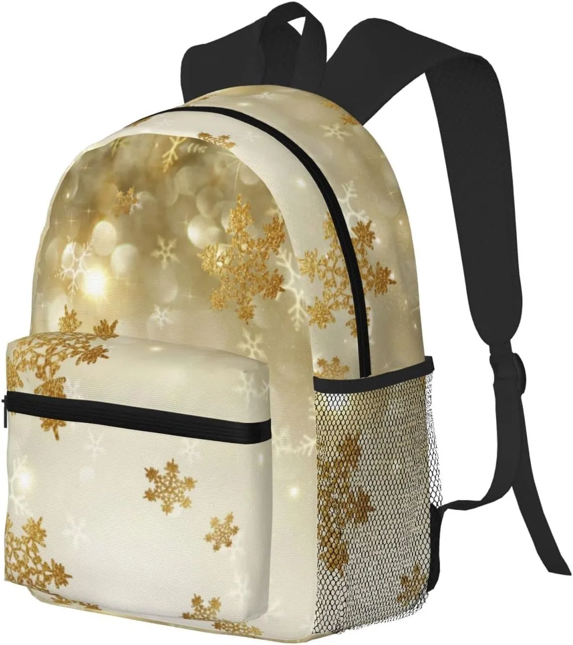 Wurton Gold Silk Christmas Print Multipurpose Casual Bag With Fashionable Travel,Work Outdoor Activities Backpack