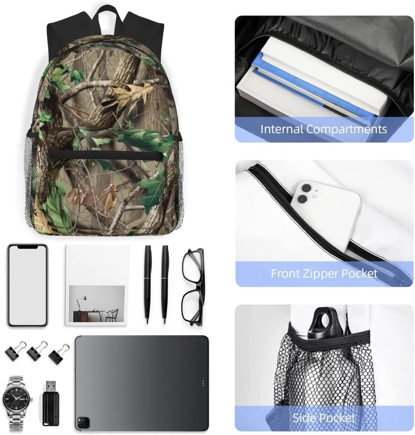 Wurton Hardwoods Green Camo Print Multipurpose Casual Bag With Fashionable Travel,Work Outdoor Activities Backpack
