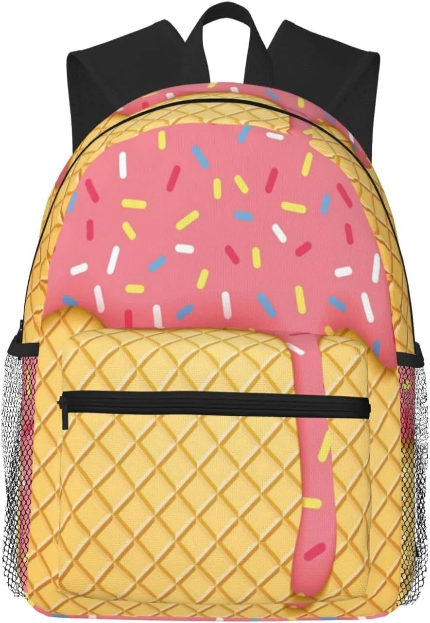 Wurton Ice Cream And Waffle Pattern Print Multipurpose Casual Bag With Fashionable Travel,Work Outdoor Activities Backpack