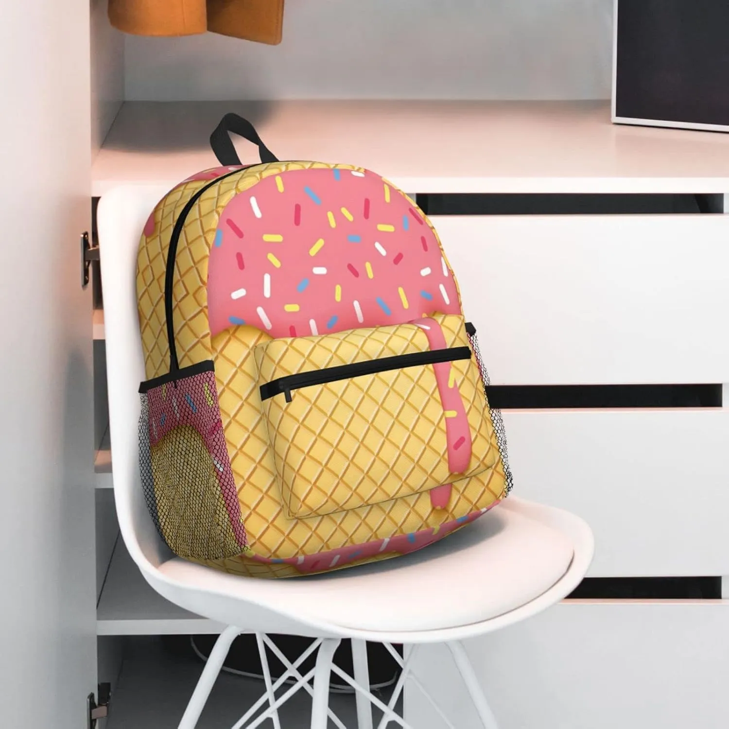 Wurton Ice Cream And Waffle Pattern Print Multipurpose Casual Bag With Fashionable Travel,Work Outdoor Activities Backpack