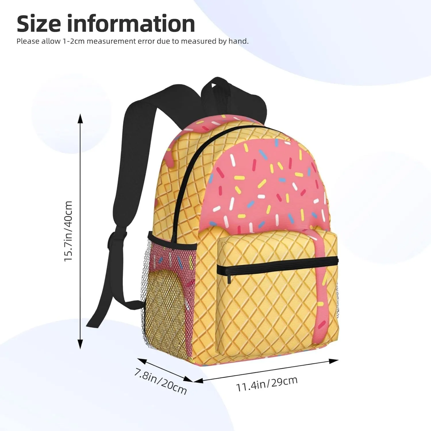 Wurton Ice Cream And Waffle Pattern Print Multipurpose Casual Bag With Fashionable Travel,Work Outdoor Activities Backpack