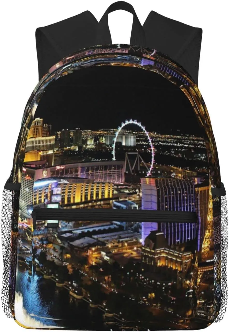 Wurton Las Vegas Night View Print Multipurpose Casual Bag With Fashionable Travel,Work Outdoor Activities Backpack