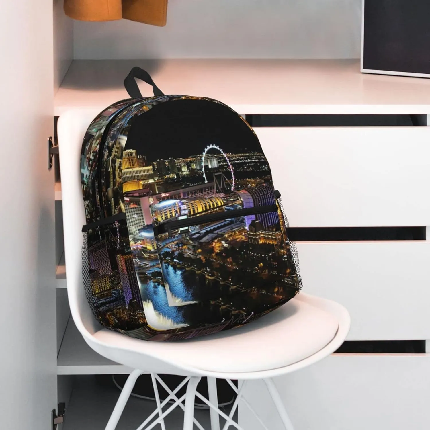 Wurton Las Vegas Night View Print Multipurpose Casual Bag With Fashionable Travel,Work Outdoor Activities Backpack