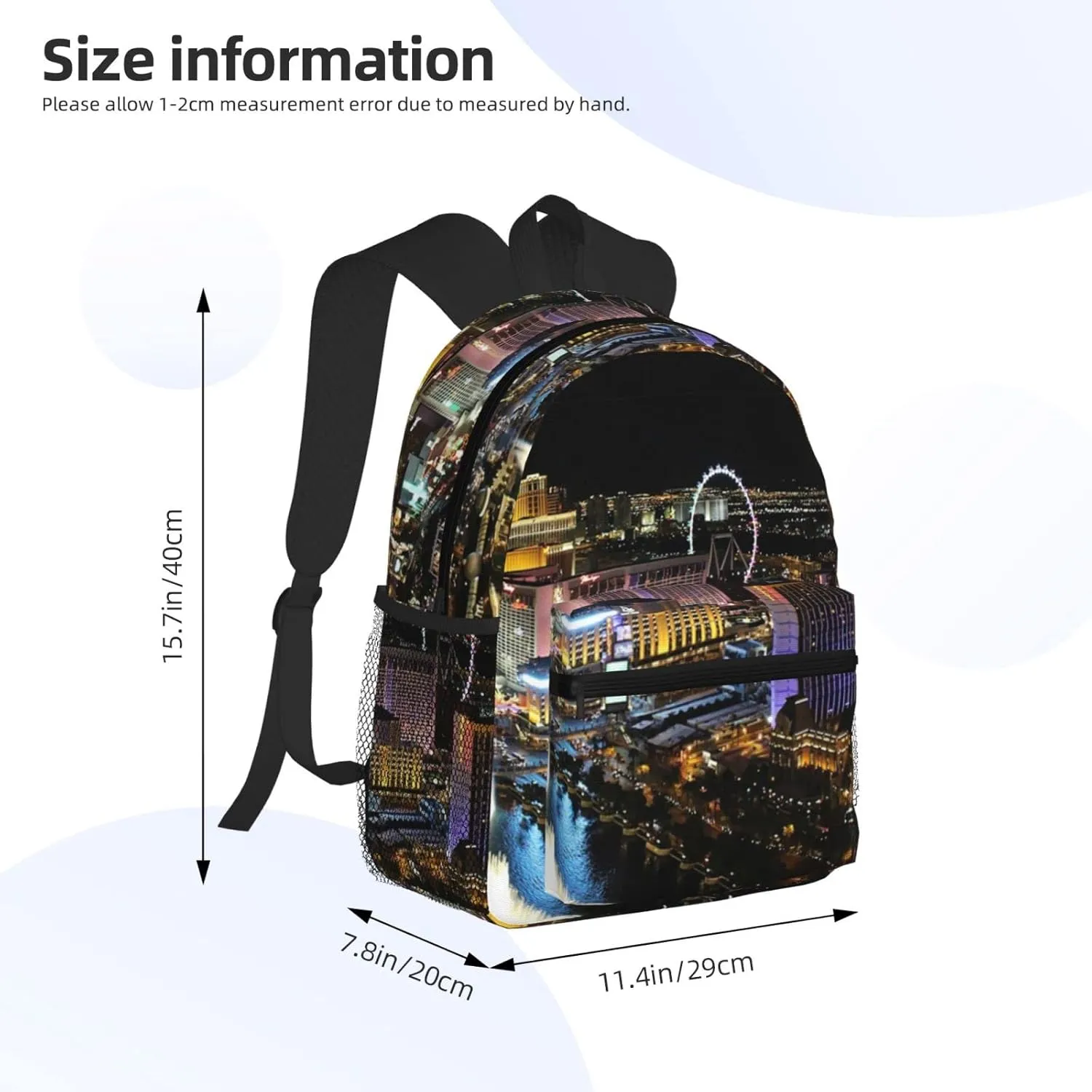 Wurton Las Vegas Night View Print Multipurpose Casual Bag With Fashionable Travel,Work Outdoor Activities Backpack