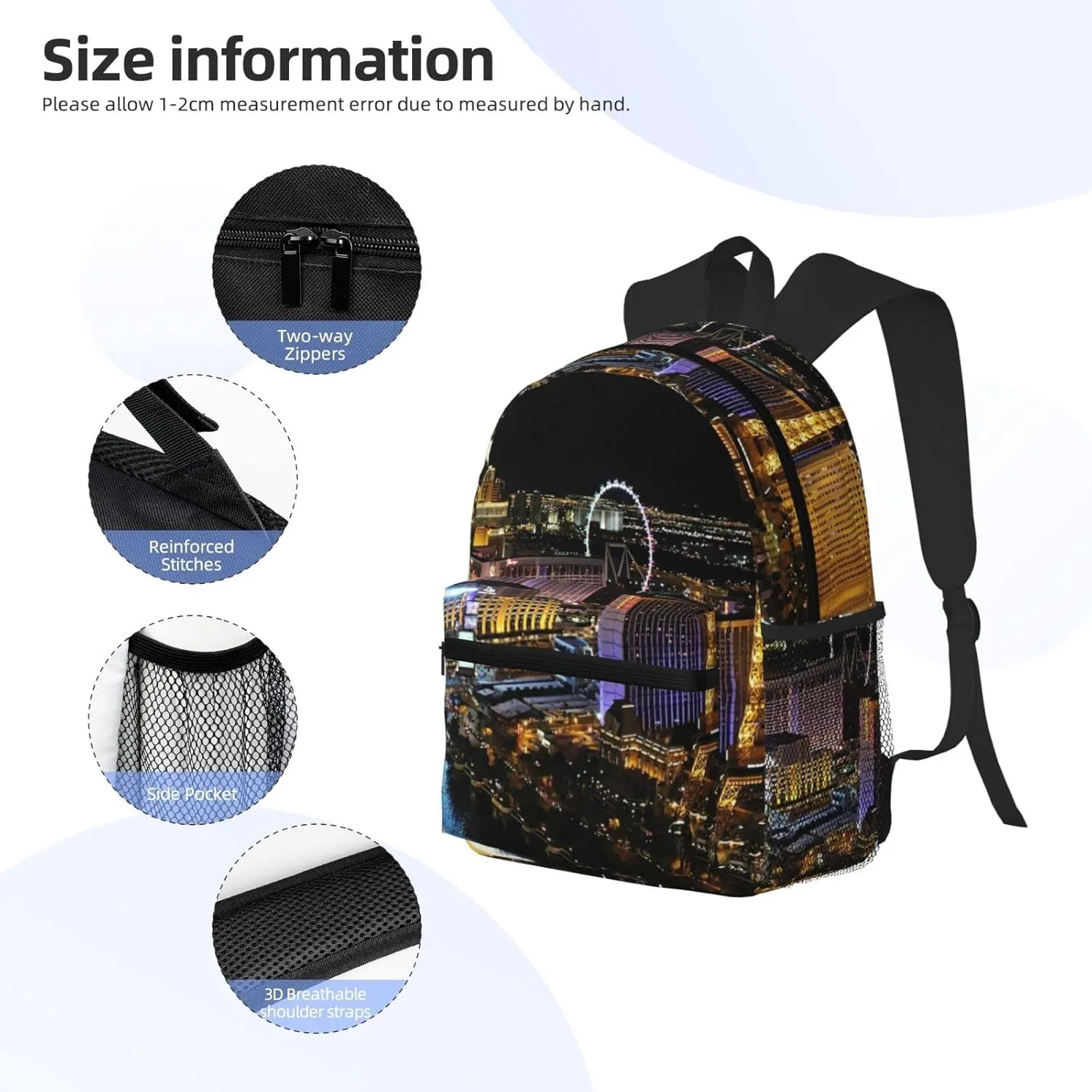 Wurton Las Vegas Night View Print Multipurpose Casual Bag With Fashionable Travel,Work Outdoor Activities Backpack