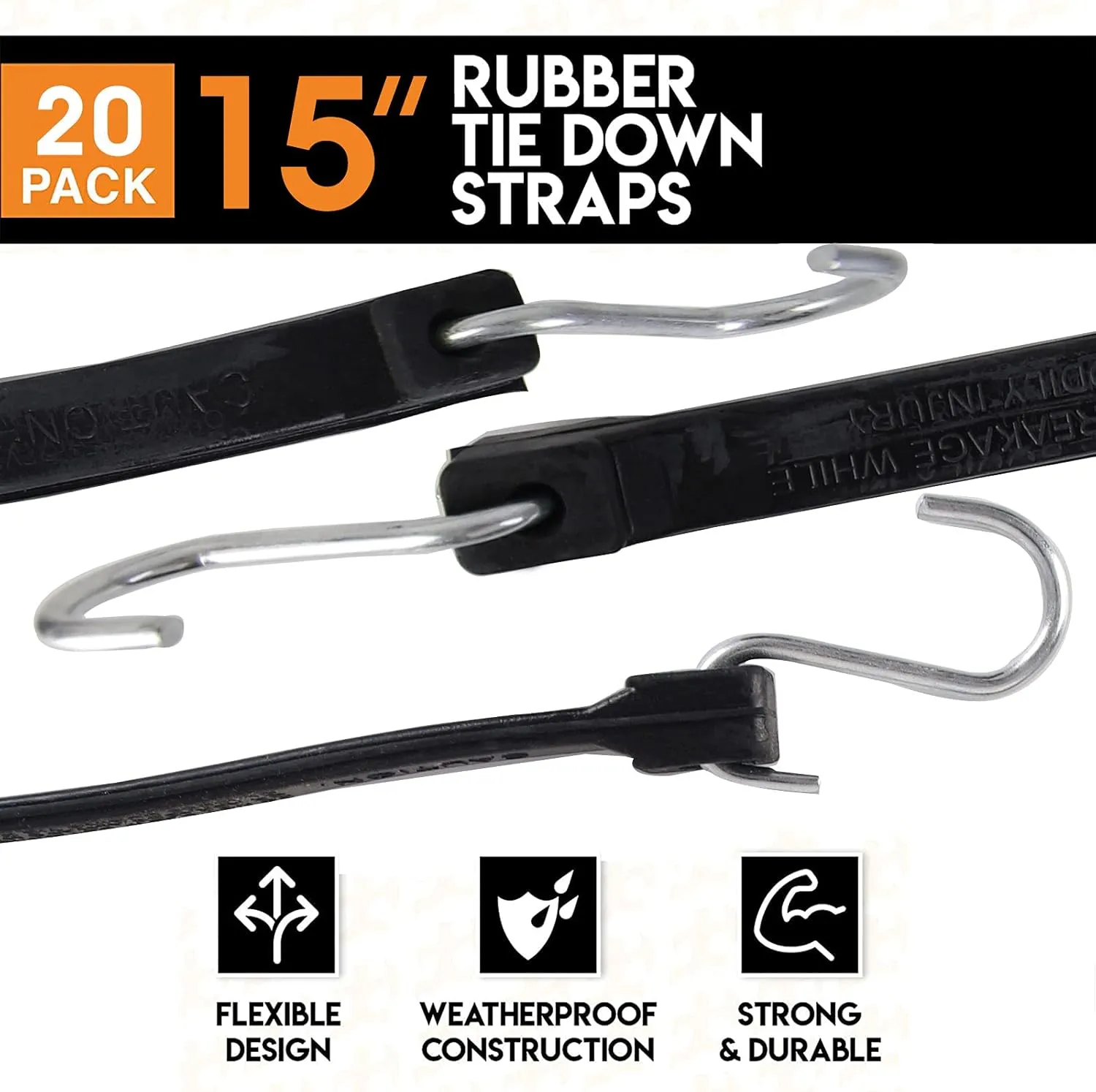 XSTRAP STANDARD 20 Pack 15'' Adjustable Rubber Tarp Straps, EPDM Bungee Cords with Hooks, Ideal for Securing Tarps, Canvases, Flatbed Trailers