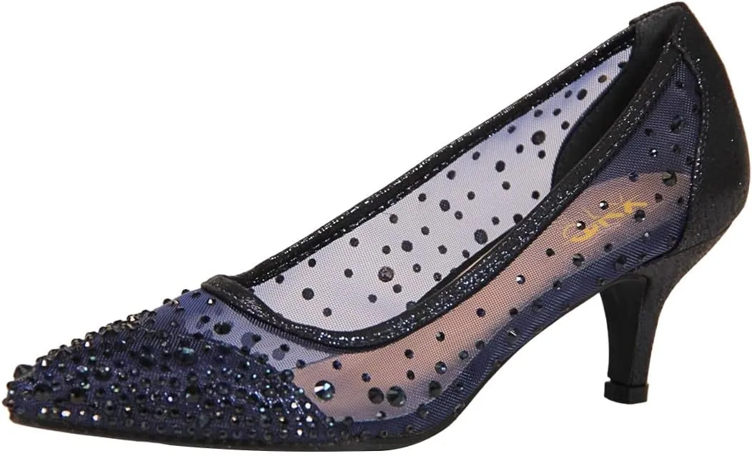 XYD Women's Pointed Closed Toe Slip On Graceful Mesh Pumps Rhinestone Studs Comfy Kitten Heels Shoes for Mother Brides Wedding Party