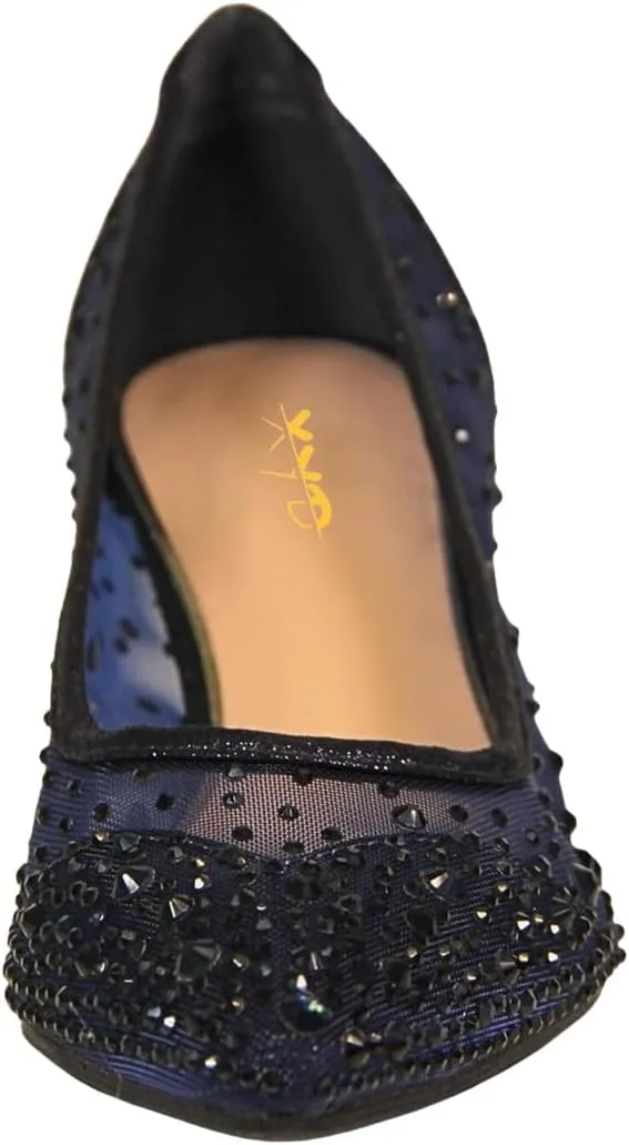 XYD Women's Pointed Closed Toe Slip On Graceful Mesh Pumps Rhinestone Studs Comfy Kitten Heels Shoes for Mother Brides Wedding Party