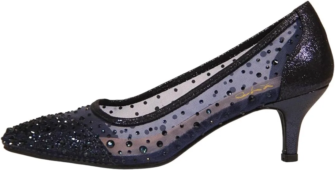 XYD Women's Pointed Closed Toe Slip On Graceful Mesh Pumps Rhinestone Studs Comfy Kitten Heels Shoes for Mother Brides Wedding Party