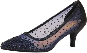 XYD Women's Pointed Closed Toe Slip On Graceful Mesh Pumps Rhinestone Studs Comfy Kitten Heels Shoes for Mother Brides Wedding Party