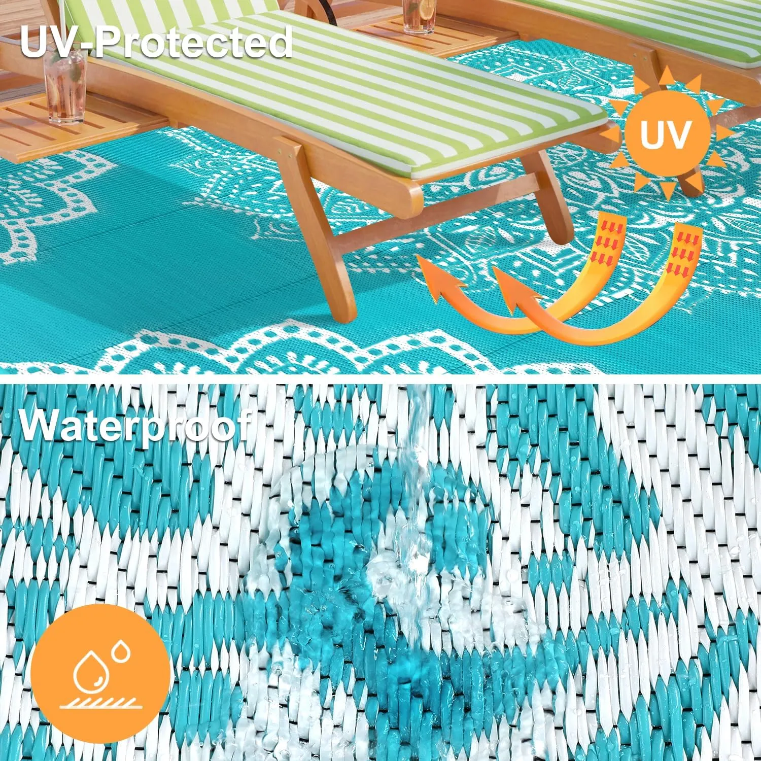 Yamaziot Waterproof Outdoor Rug 5x8 ft, Reversible Plastic Straw Rug for Patio Clearance, Camping, RV Mat, Large Outside Rug Carpet for Porch, Deck, Backyard, Balcony, Picnic (Blue)