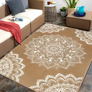 Yamaziot Waterproof Outdoor Rug 5x8 ft, Reversible Plastic Straw Rug for Patio Clearance, Camping, RV Mat, Large Outside Rug Carpet for Porch, Deck, Backyard, Balcony, Picnic (Brown)