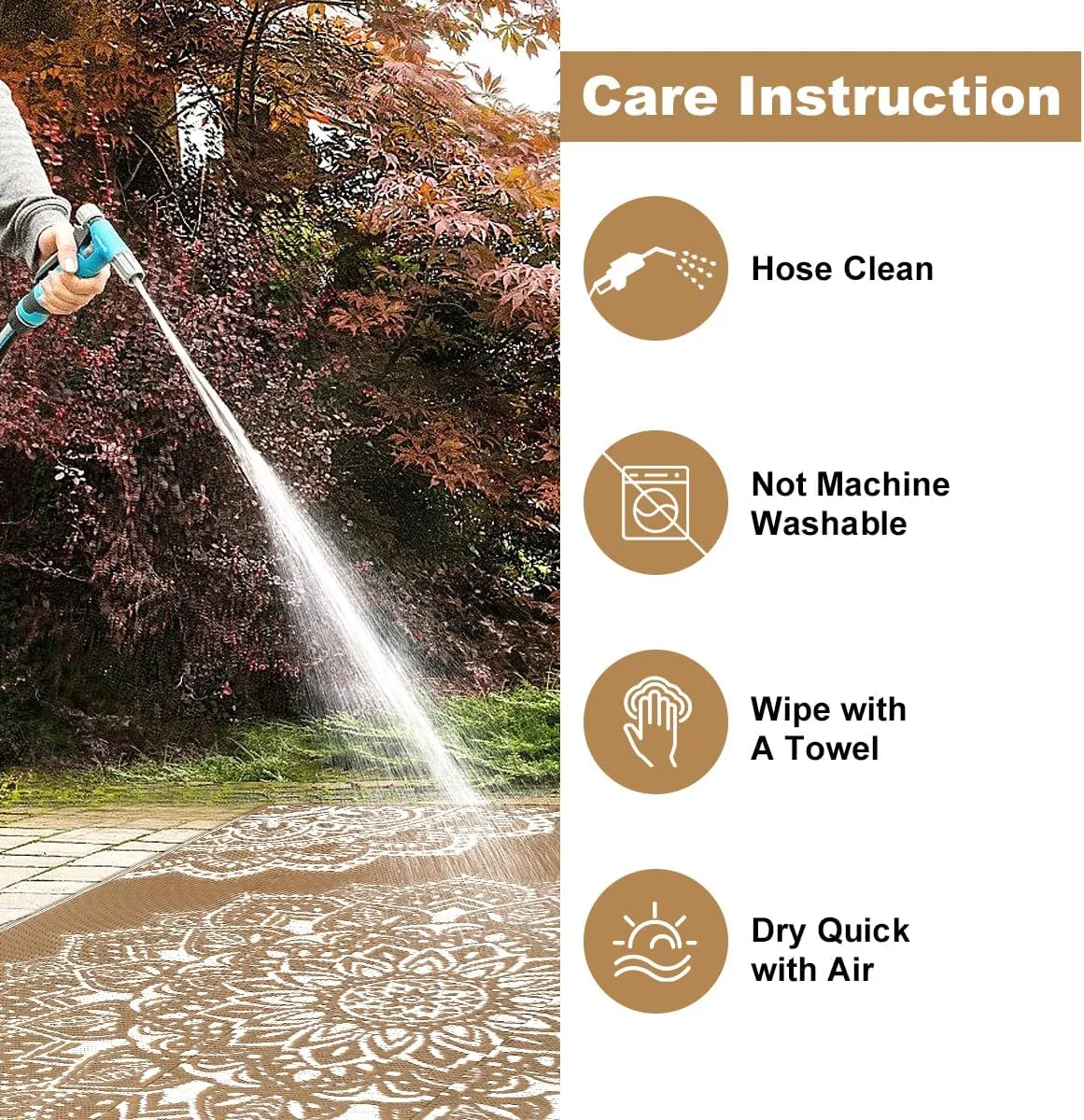 Yamaziot Waterproof Outdoor Rug 5x8 ft, Reversible Plastic Straw Rug for Patio Clearance, Camping, RV Mat, Large Outside Rug Carpet for Porch, Deck, Backyard, Balcony, Picnic (Brown)