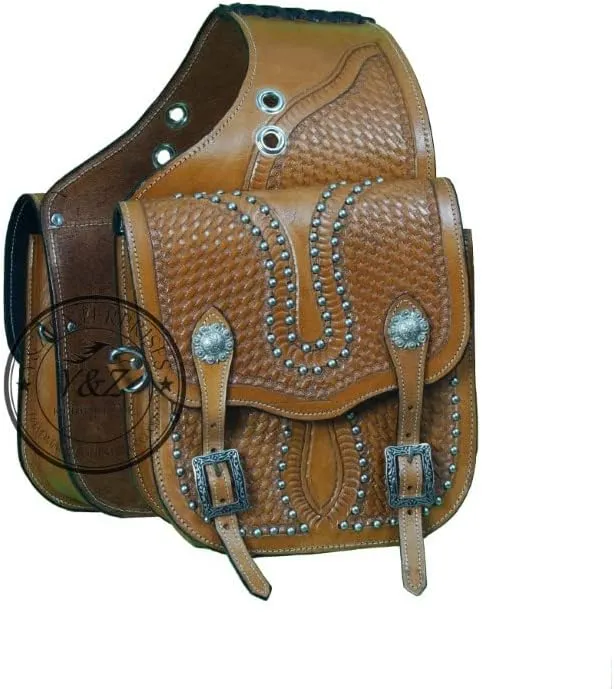 Y&Z Classic Western Leather Saddle Bag - Medium - Coffee Brown, Antique Rough Out Finish, Premium Imported Horse Saddle Bag with Stainless Steel Hardware, Stylish Equestrian Accessory for Horse Riding