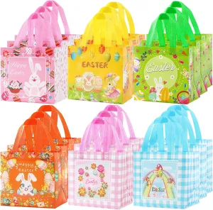 YANGTE Easter Gift Bags 18pack- Easter Baskets Open Size 8.2 x 5.8 x 8.2in - Non-Woven Gift Bags for Kids with Handle Spring Party Supplies