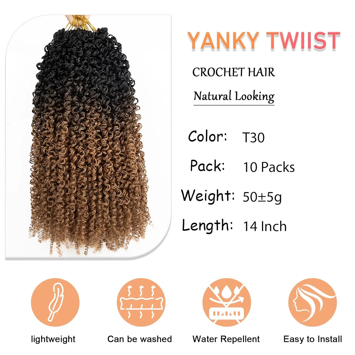 Yanky 14 Inch Packs Fluffy Curly Crochet Braid Hair for Senegalese Twist Braids (OT30)
