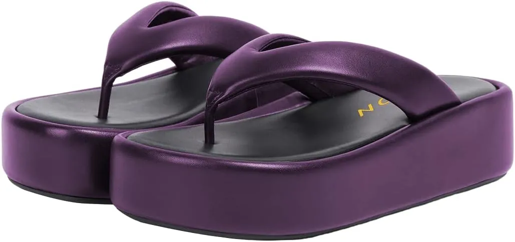 YDN Women Dressy Platform Slippers Almond Open Toe Sandals Slip on Flat Flip Flops Wedge Low Heels Shoes Party Daily Size 4-15 US