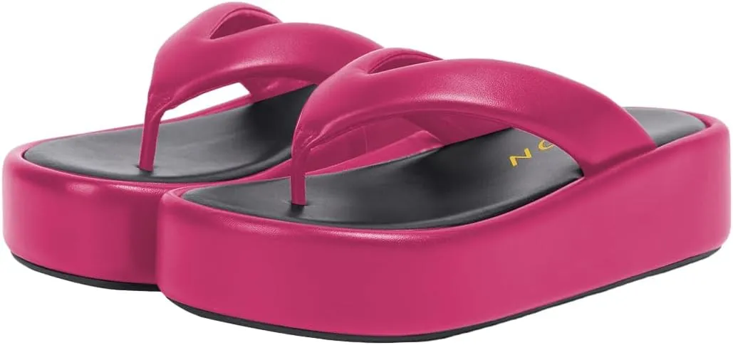 YDN Women Dressy Platform Slippers Almond Open Toe Sandals Slip on Flat Flip Flops Wedge Low Heels Shoes Party Daily Size 4-15 US