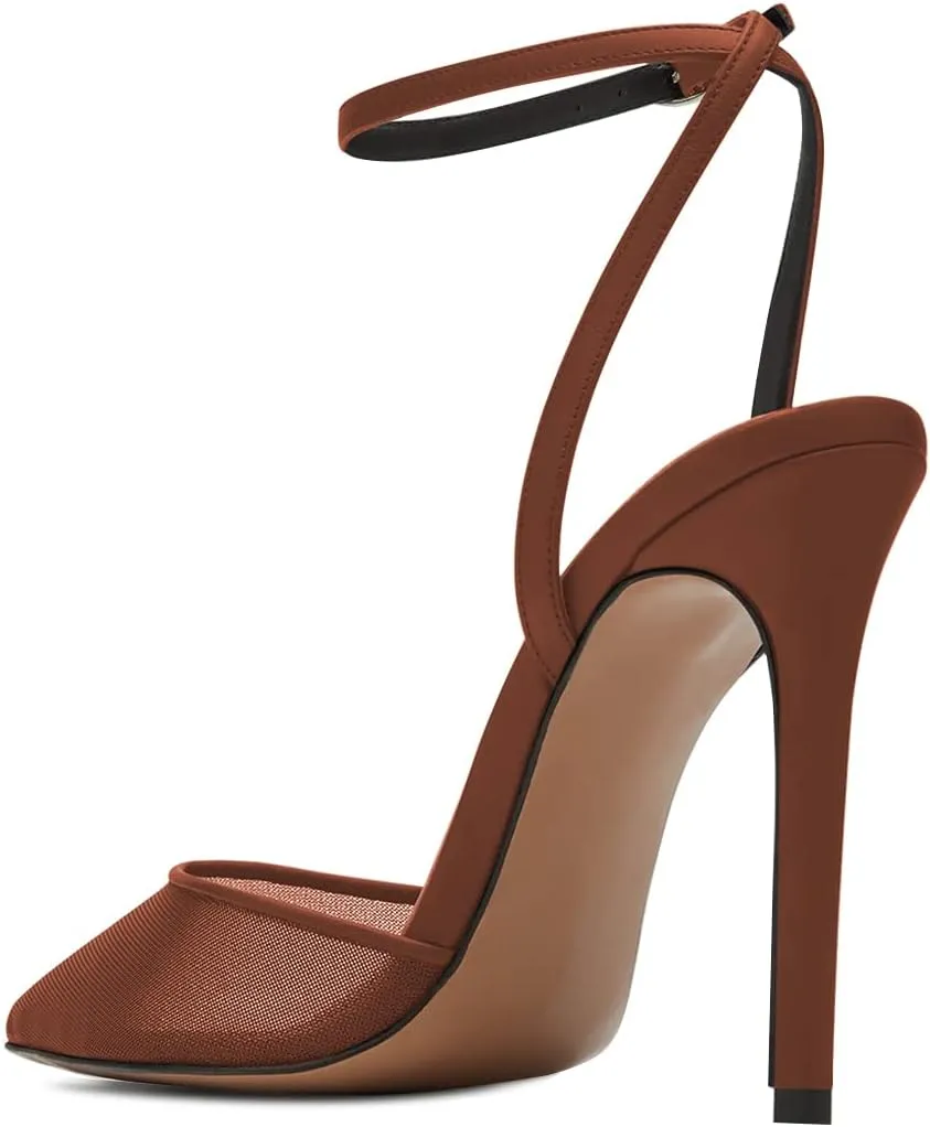 YDN Women Sexy Mesh Pointed Toe Pumps Backless Ankle Strap Stiletto High Heels Fashion Party Dance Shoes Size 4-15 US