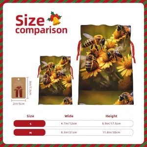 YHBLYKXP Rural Honey Bees flowers print Drawstring Christmas Packing Bag Reusable Present Bag for Birthday Thanksgiving Party
