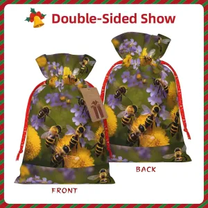 YHBLYKXP Rural Honey Bees Wildflowers print Drawstring Christmas Packing Bag Reusable Present Bag for Birthday Thanksgiving Party