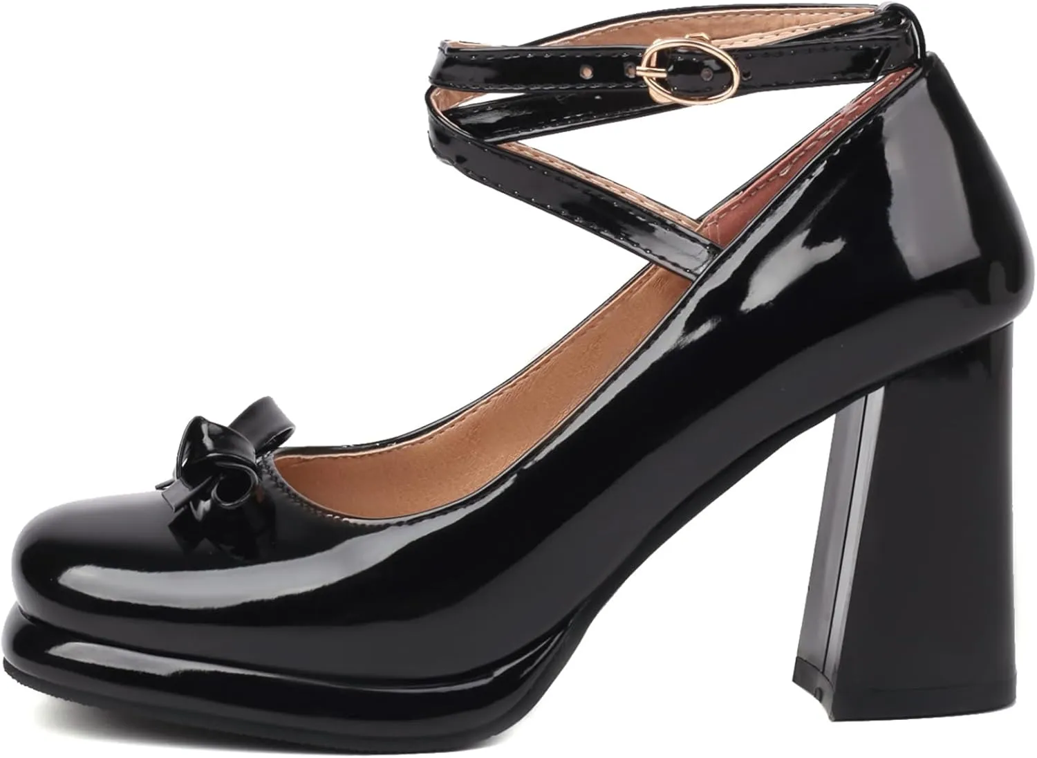 YIYA Women's Platform Mary Jane Shoes Pumps Heels Bow Lolita Platform Chunky Block High Heels Close Round Toe Ankle Buckle Strappy Cute Party Dress Shoes