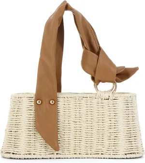 Ynport Straw Handbag, Rectangular Basket Purse for Women Summer Woven Tote Bag Beach Bag Clutch Rattan Woven Purse