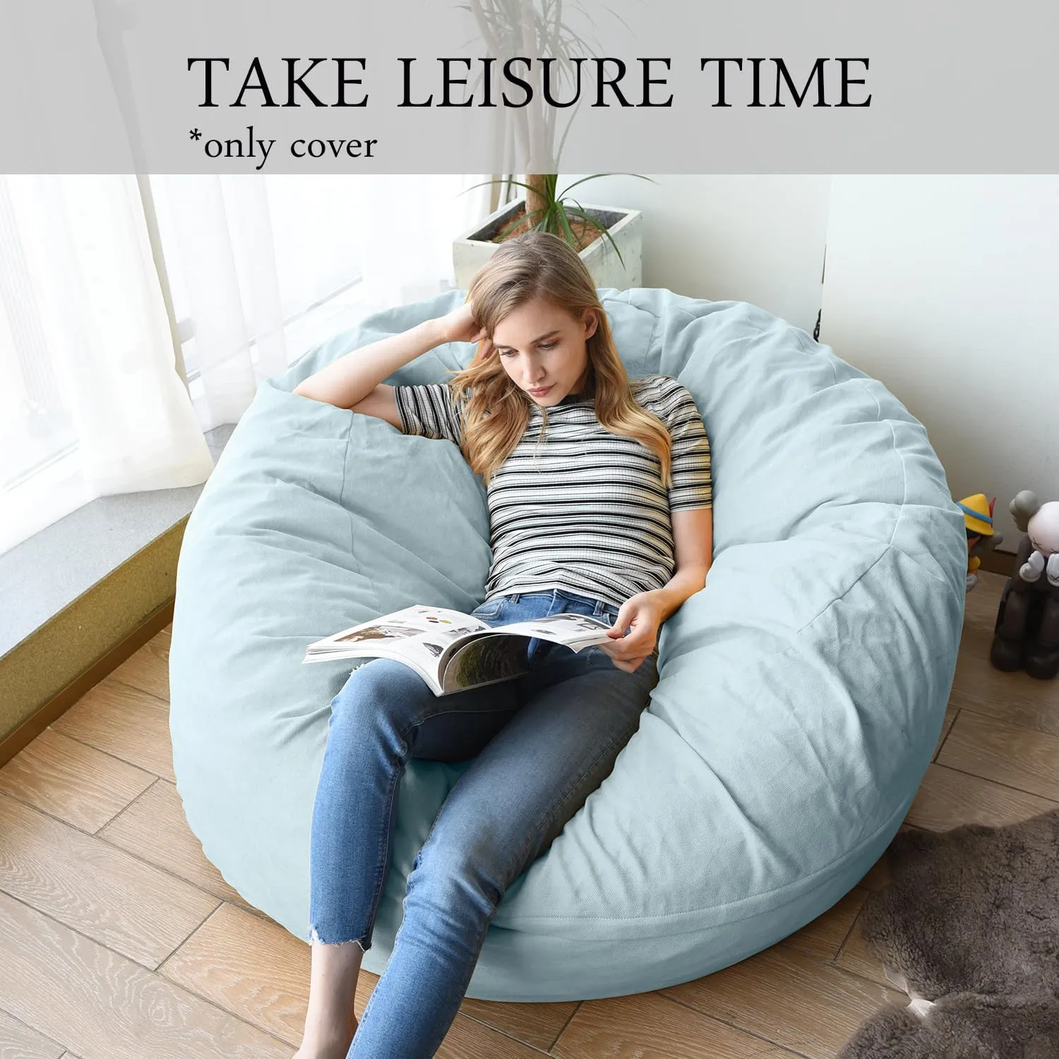 YuppieLife Big Durable Bean Bag Chairs Cover for Adults(Just Cover,No Filler) 4Ft Machine Washable Large Size Sofa Cover (Light Blue)