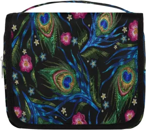 Yzrwebo Peacock Feather Hanging Toiletry Bag for Women Man, Flower Portable Travel Makeup Bag Water Resistant Travel Bag Bathroom Organizer Toiletries Bag for Cosmetics Essentials Accessories