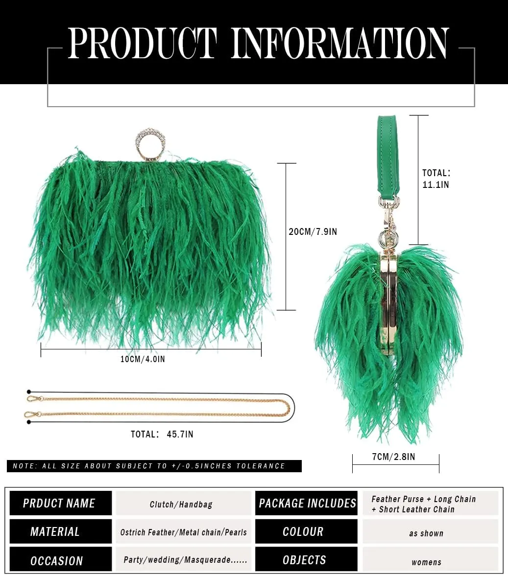 ZAKIA Women's Real Natural Ostrich Feather Tote Evening Dress Bag Shoulder Bag Party Money Bag Wallet Clutch