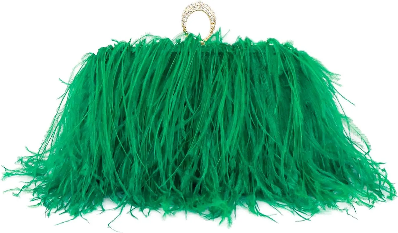 ZAKIA Women's Real Natural Ostrich Feather Tote Evening Dress Bag Shoulder Bag Party Money Bag Wallet Clutch