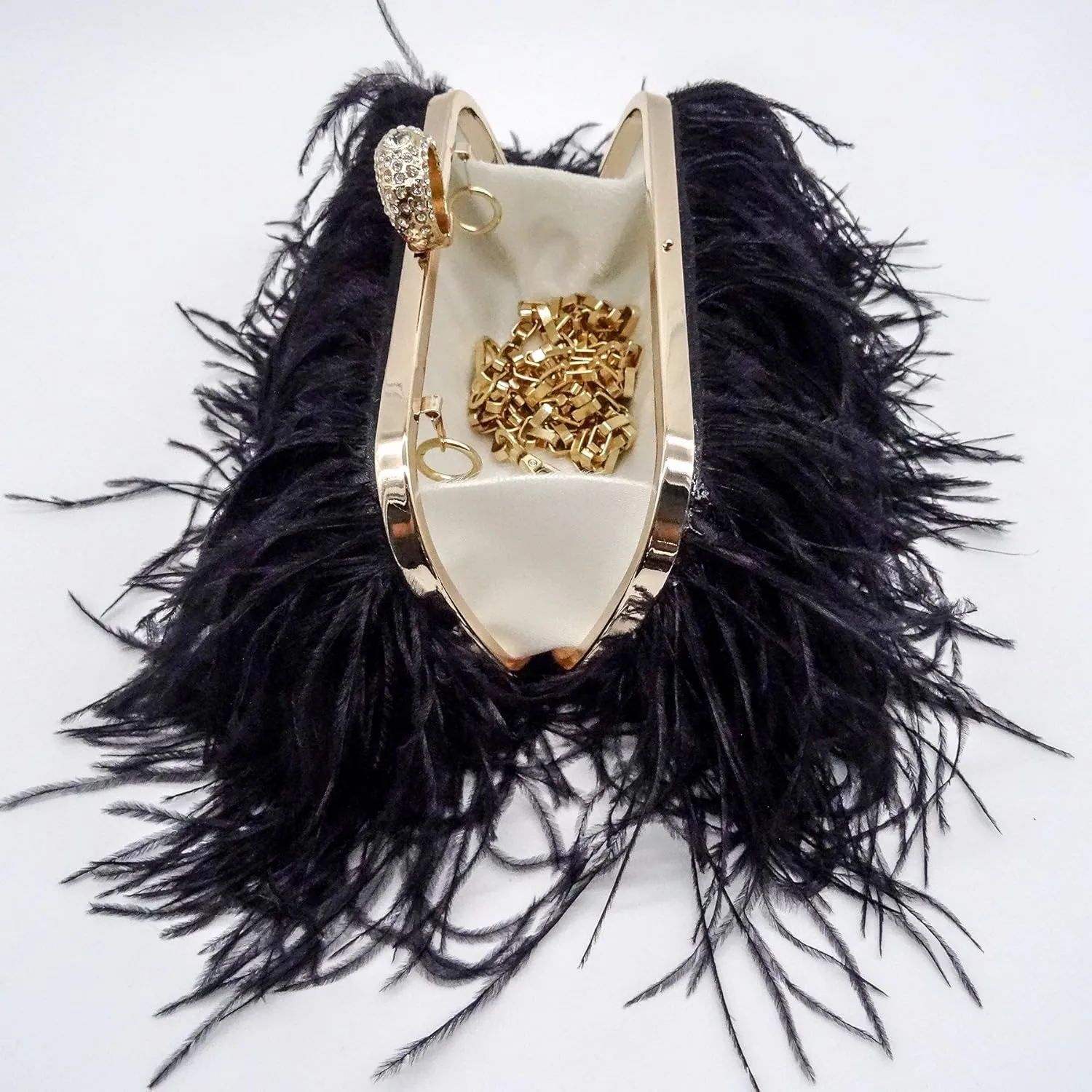 ZAKIA Women's Real Natural Ostrich Feather Tote Evening Dress Bag Shoulder Bag Party Money Bag Wallet Clutch