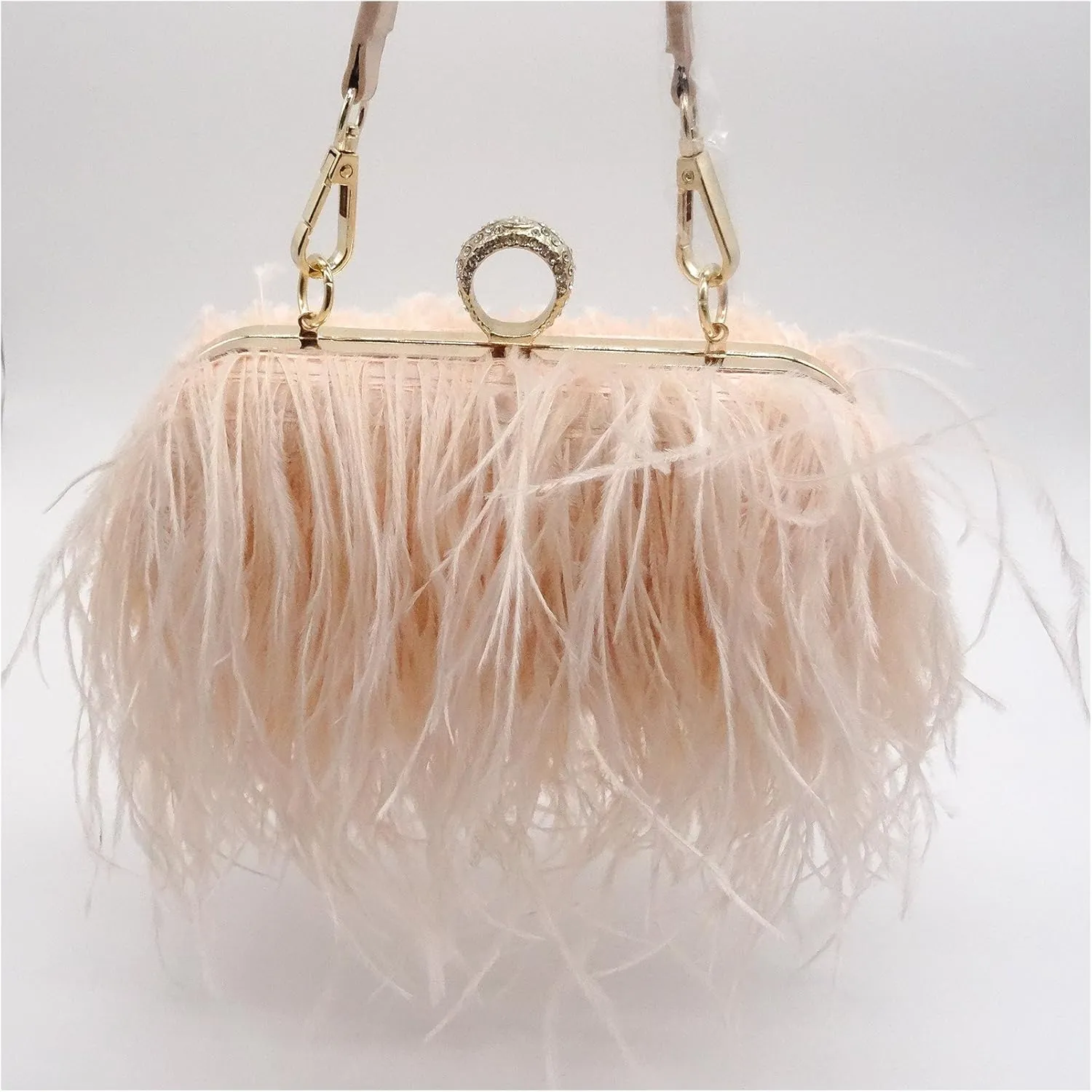 ZAKIA Women's Real Natural Ostrich Feather Tote Evening Dress Bag Shoulder Bag Party Money Bag Wallet Clutch
