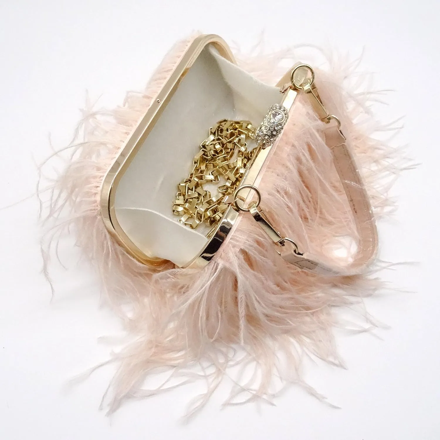 ZAKIA Women's Real Natural Ostrich Feather Tote Evening Dress Bag Shoulder Bag Party Money Bag Wallet Clutch