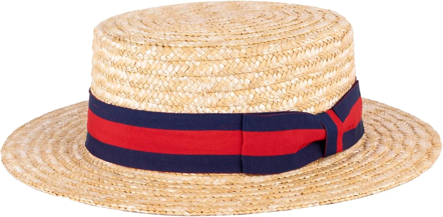 ZAKIRA Classic Straw Boater Hat Handmade from Natural Straw