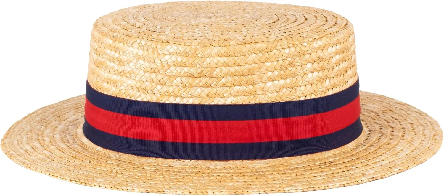 ZAKIRA Classic Straw Boater Hat Handmade from Natural Straw