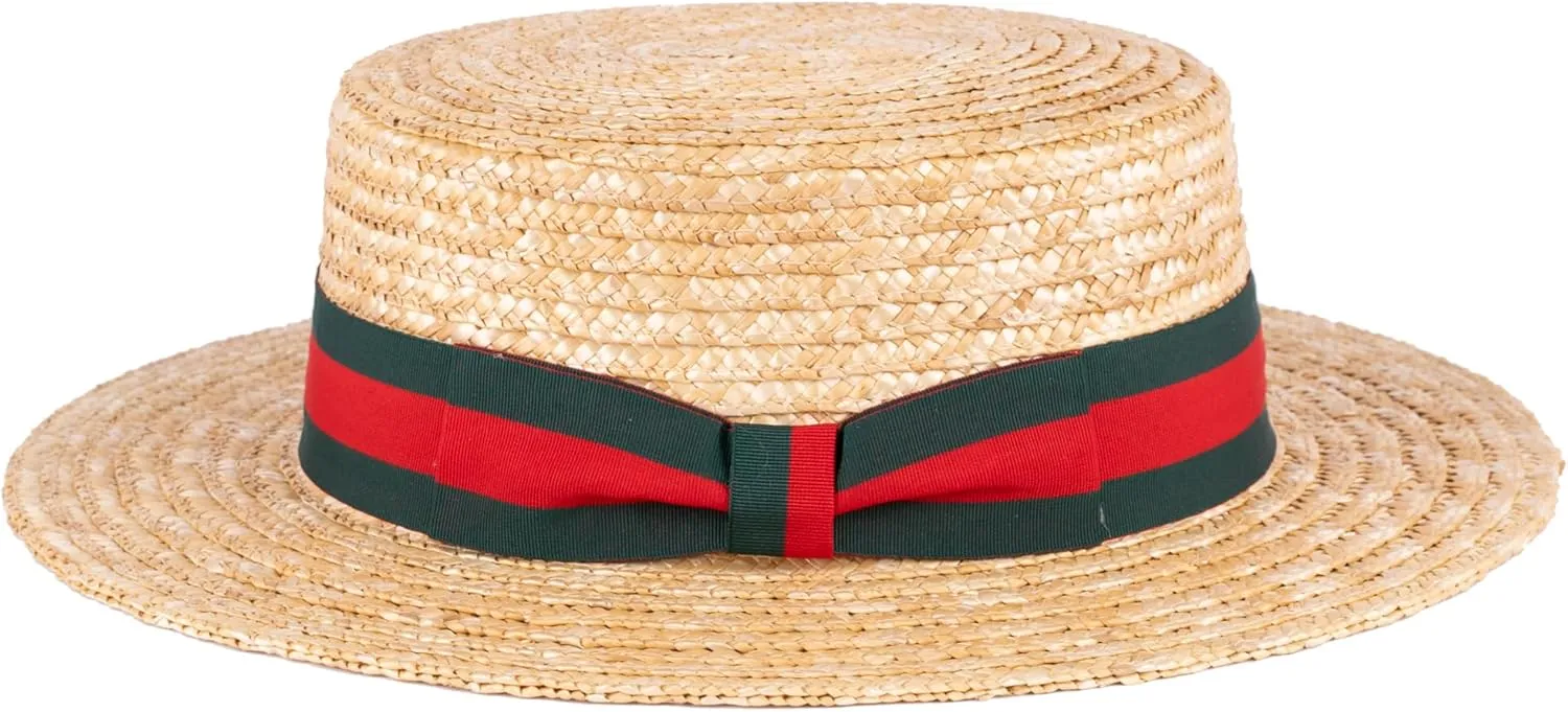 ZAKIRA Classic Straw Boater Hat Handmade from Natural Straw