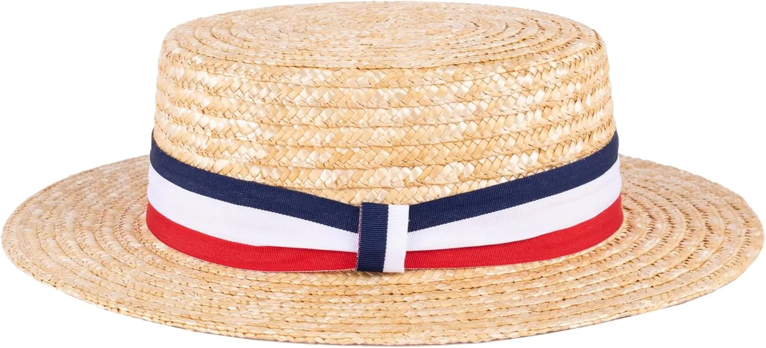 ZAKIRA Classic Straw Boater Hat Handmade from Natural Straw