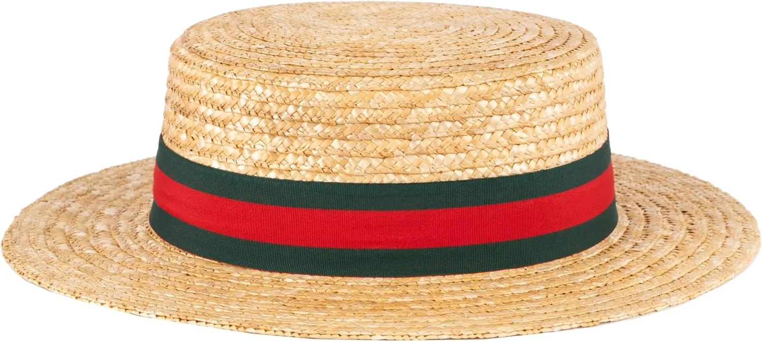 ZAKIRA Classic Straw Boater Hat Handmade from Natural Straw