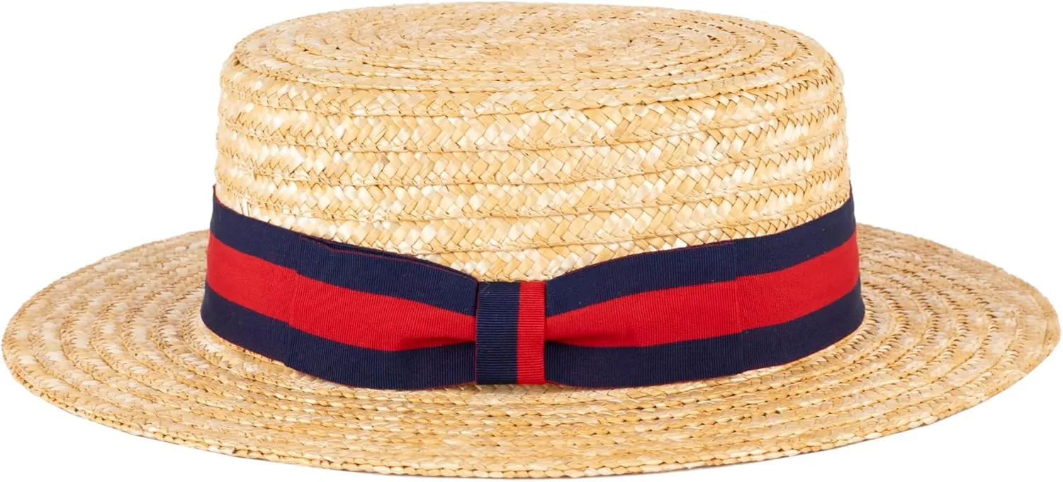 ZAKIRA Classic Straw Boater Hat Handmade from Natural Straw
