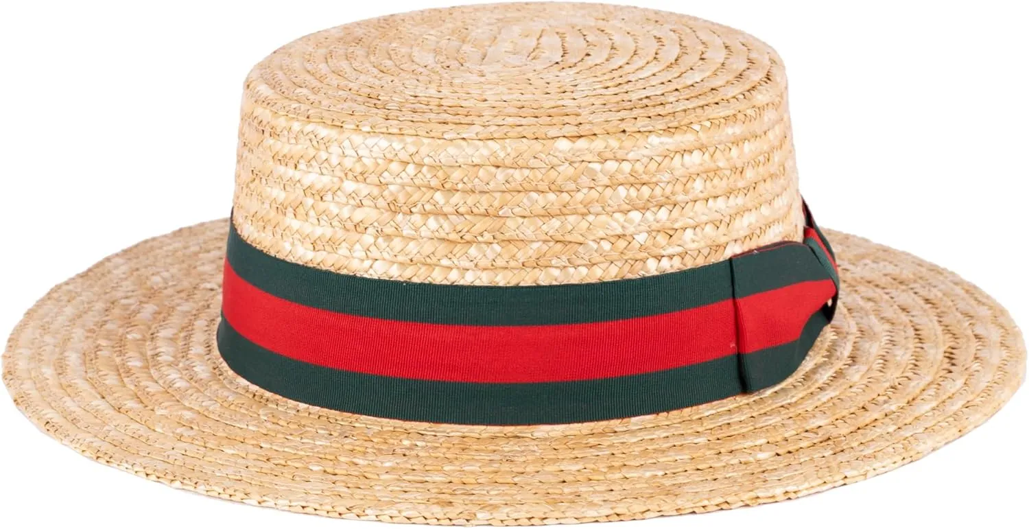 ZAKIRA Classic Straw Boater Hat Handmade from Natural Straw