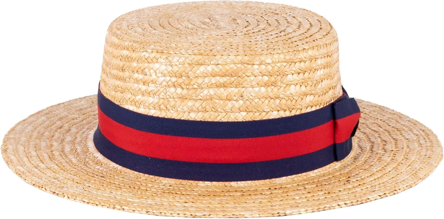 ZAKIRA Classic Straw Boater Hat Handmade from Natural Straw
