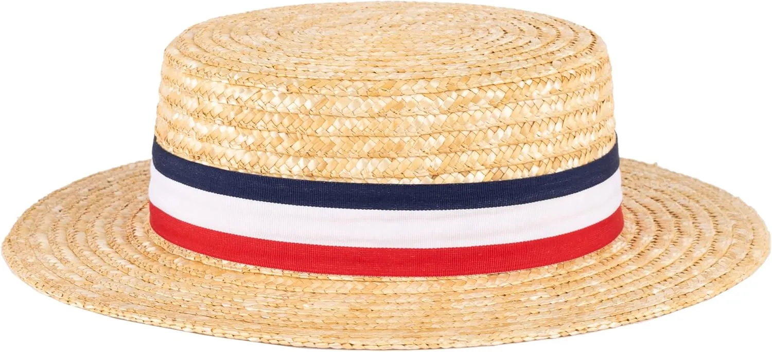 ZAKIRA Classic Straw Boater Hat Handmade from Natural Straw