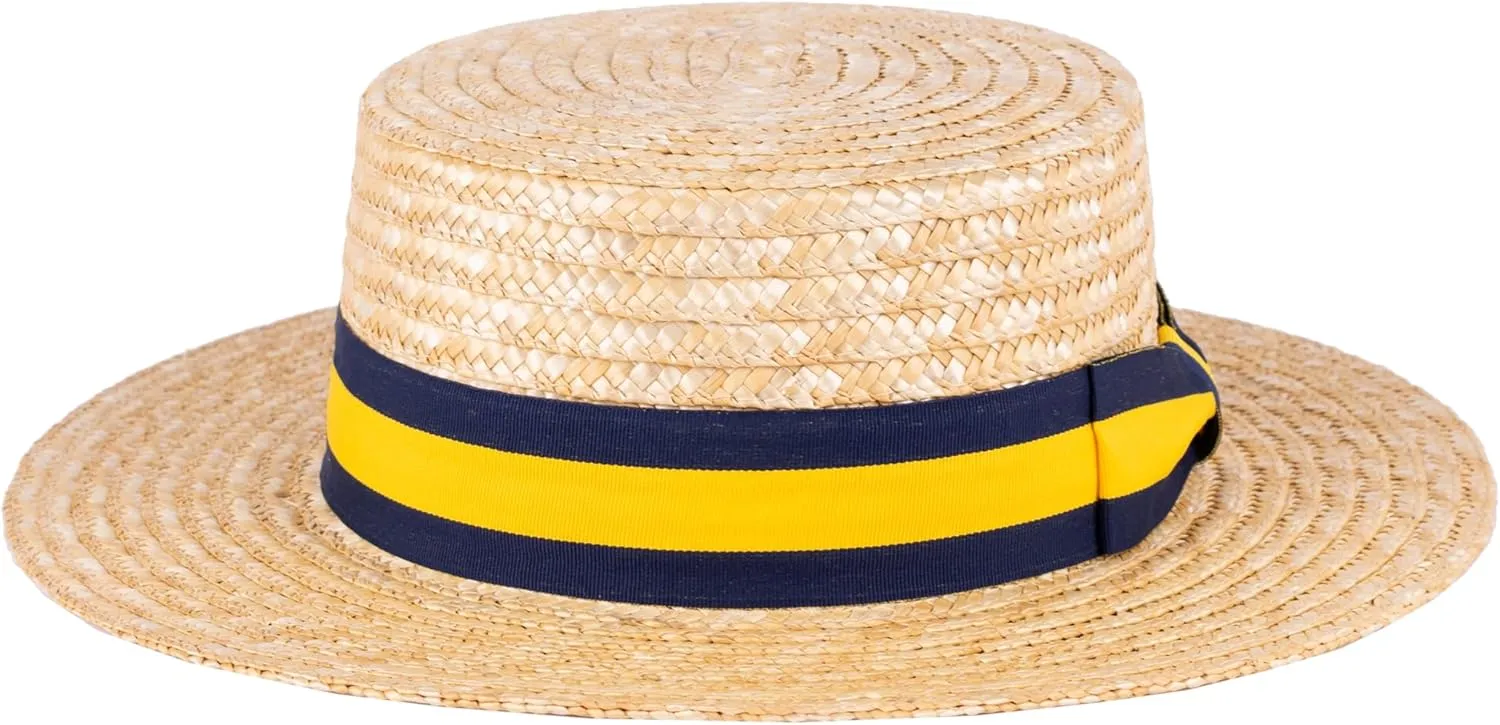ZAKIRA Classic Straw Boater Hat Handmade from Natural Straw