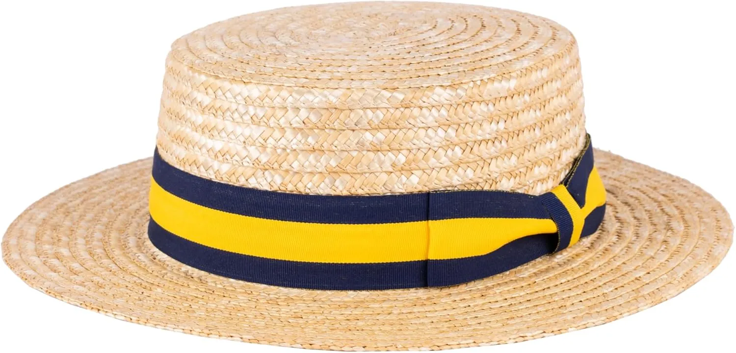 ZAKIRA Classic Straw Boater Hat Handmade from Natural Straw