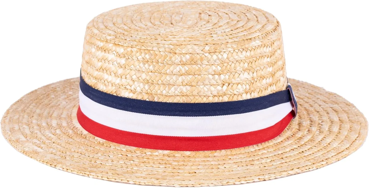 ZAKIRA Classic Straw Boater Hat Handmade from Natural Straw