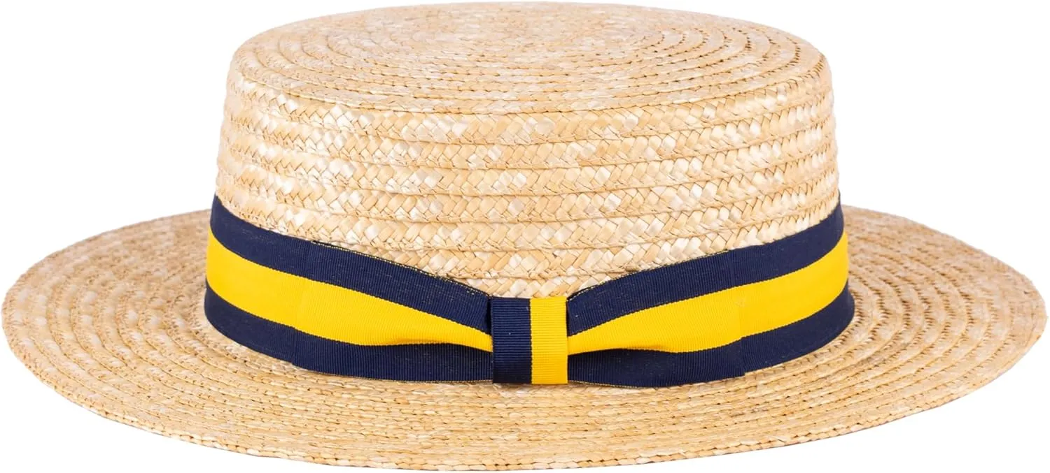 ZAKIRA Classic Straw Boater Hat Handmade from Natural Straw